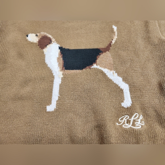 Lauren Ralph Lauren Beagle Dog Intarsia Sweater Knit Brown 100% Cotton - Picture 5 of 13
